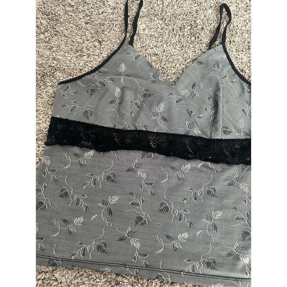 vintage y2k morgan taylor intimates tank top camisole gray leafs black lace M - Picture 2 of 6
